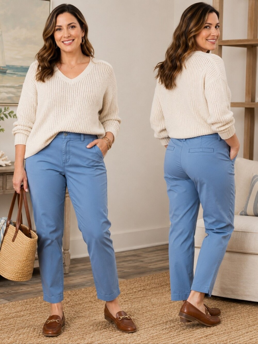 L.L.Bean Signature Women’s Blue Chino Pants Size 2 Coastal Grandma Nautical